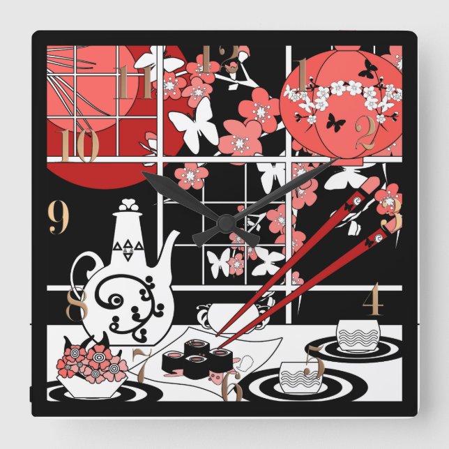 Reloj Cuadrado Gastronomía de Japón (Anverso)