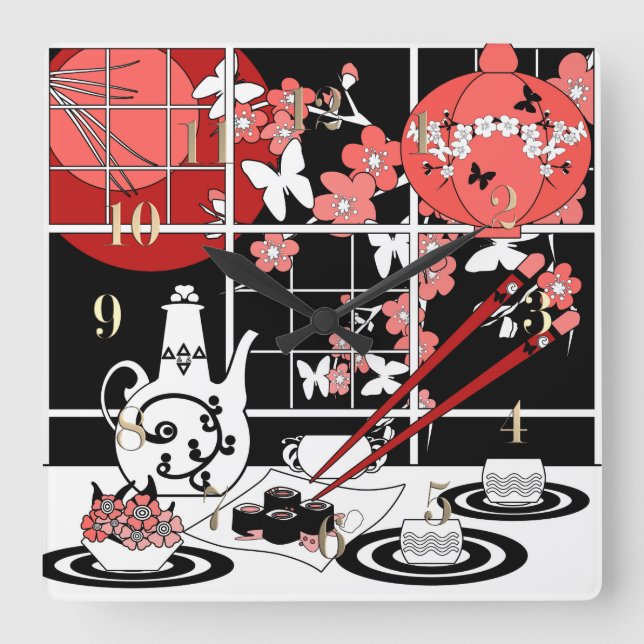 Reloj Cuadrado Gastronomía de Japón (Anverso)