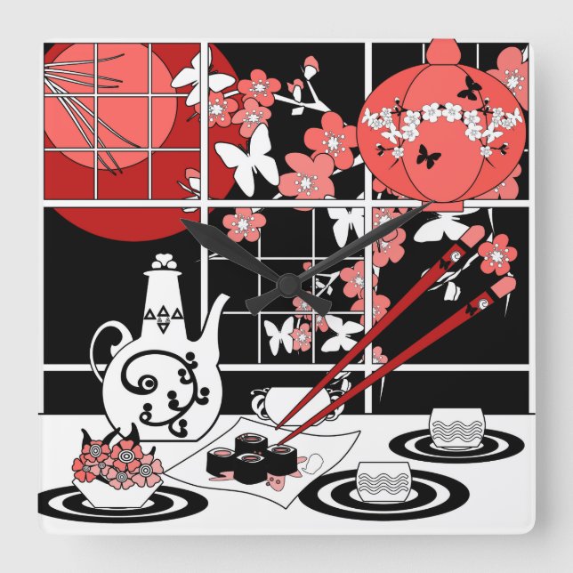 Reloj Cuadrado Gastronomía de Japón (Anverso)