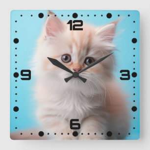 Reloj Cuadrado Gatito Adorable con fondo azul