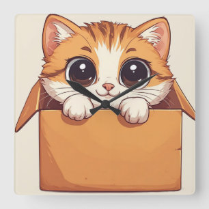 Reloj Cuadrado Gatito de dibujos animados adorable con ojos grand