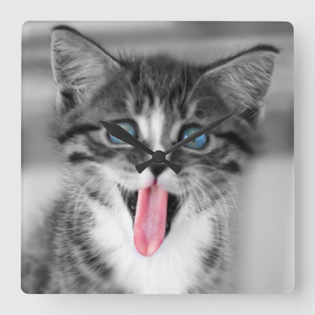 Reloj Cuadrado Gatito divertido (Anverso)