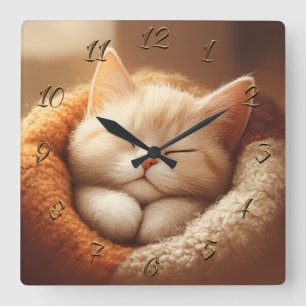 Reloj Cuadrado Gatito dormilón