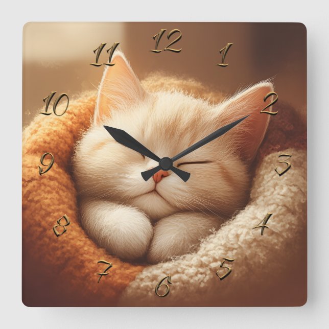 Reloj Cuadrado Gatito dormilón (Anverso)