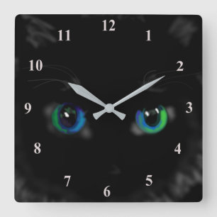 Reloj Cuadrado Gatito negro