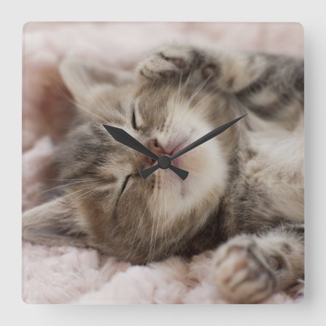 Reloj Cuadrado Gatito soñoliento (Anverso)