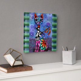 Reloj Cuadrado Gato abstracto divertido con ojos grandes y funky