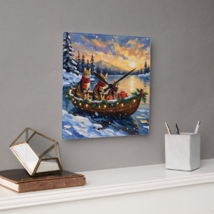 Reloj Cuadrado Gato Bengal Navidad Barco Fiesta