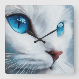 Reloj Cuadrado Gato blanco vertical con ojos azules