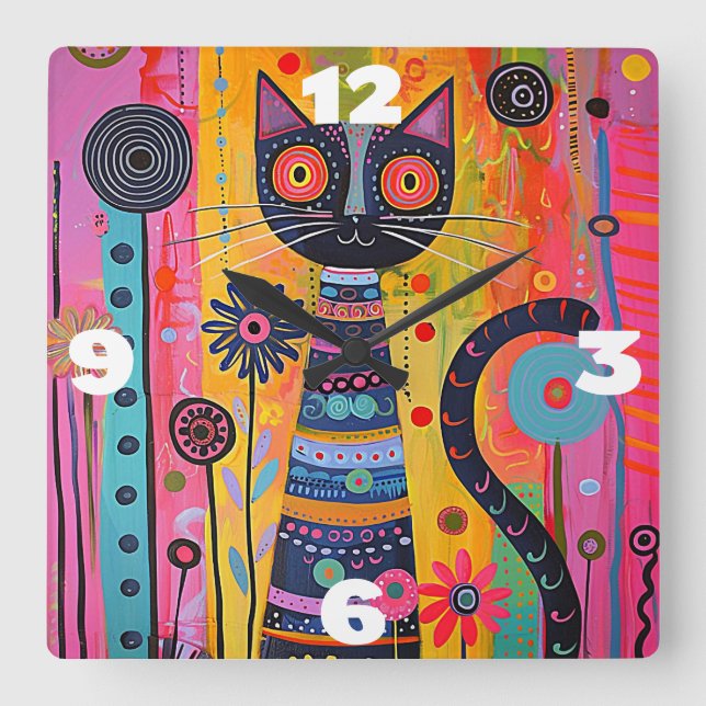 Reloj Cuadrado Gato caprichoso (Anverso)