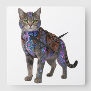 Reloj Cuadrado Gato Circuito Cyberpunk – Bestia Tech Neon