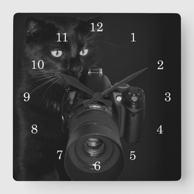 Reloj Cuadrado Gato con la cámara (Anverso)