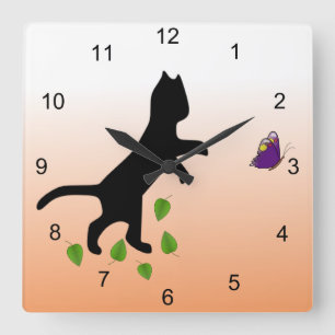 Reloj Cuadrado Gato con la mariposa