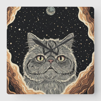 Reloj Cuadrado Gato Cósmico