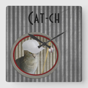 Reloj Cuadrado Gato de béisbol divertido y de moda