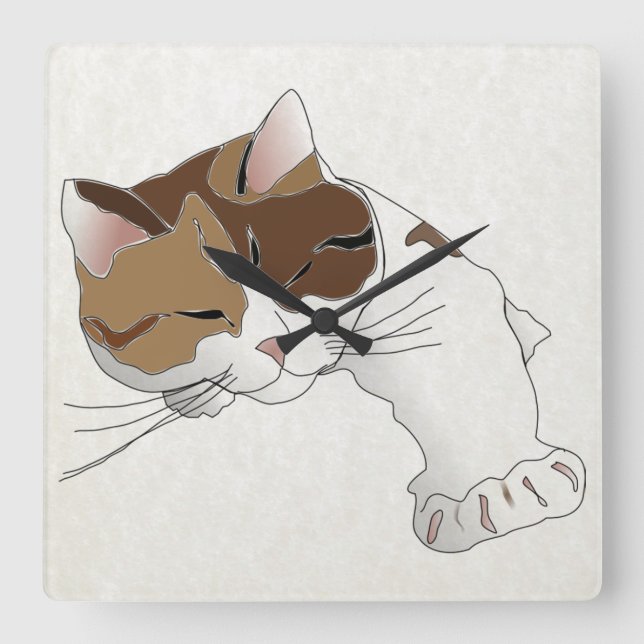 Reloj Cuadrado gato de calicó soñoliento (Anverso)