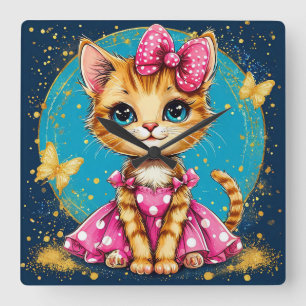 Reloj Cuadrado Gato de dibujos animados lindo