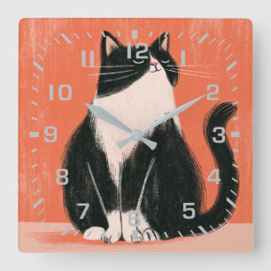 Reloj Cuadrado Gato de esmoquin minimalista orgulloso sobre naran
