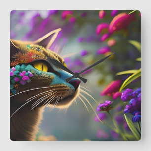 Reloj Cuadrado Gato de flor de bonito