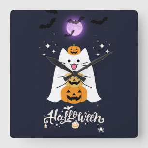 Reloj Cuadrado Gato de Halloween a la luz de la luna: Noche espel