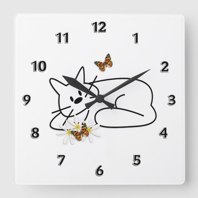 Reloj Cuadrado Gato del Doodle (Anverso)