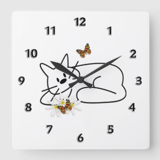 Reloj Cuadrado Gato del Doodle