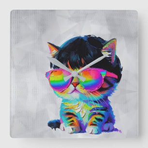 Reloj Cuadrado Gato Divertido Pequeño y Lindo (Pintura No. 1)