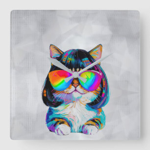Reloj Cuadrado Gato divertido y lindo Smol (pintura n.º 2)