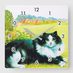 Reloj Cuadrado Gato en el jardín de flores, Louis Wain