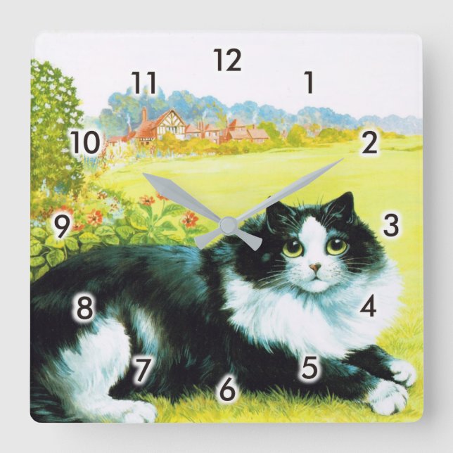 Reloj Cuadrado Gato en el jardín de flores, Louis Wain (Anverso)