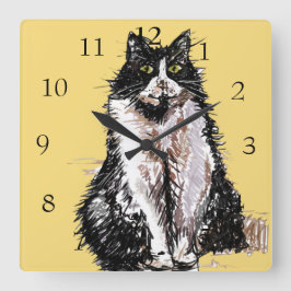 Reloj Cuadrado Gato esmoquin gatos arte animal habitación de guar