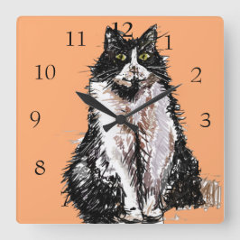 Reloj Cuadrado Gato esmoquin gatos arte animal habitación de niño
