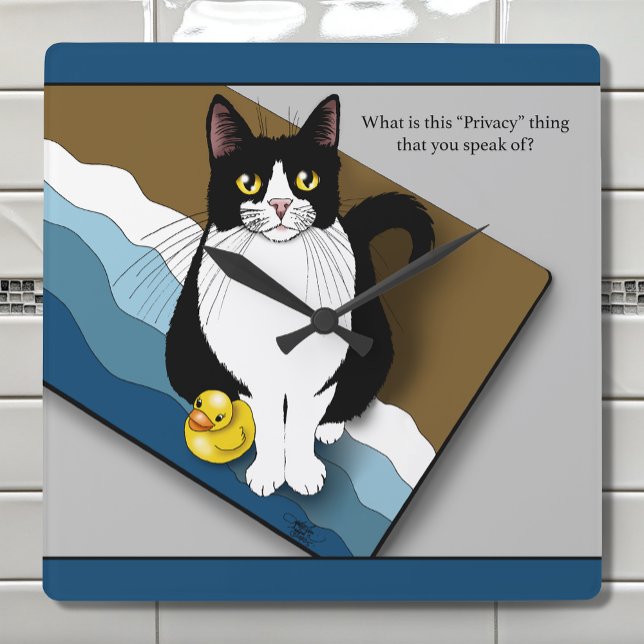 Reloj Cuadrado Gato Esmoquin Humorístico Privacidad Baño Azul (Subido por el creador)