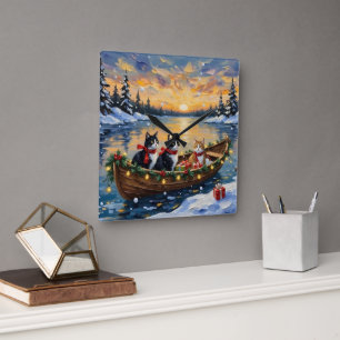 Reloj Cuadrado Gato Esmoquin Navidad Barco Fiesta