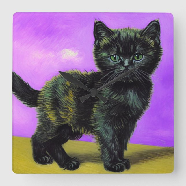 Reloj Cuadrado Gato estilo Van Gogh (Anverso)