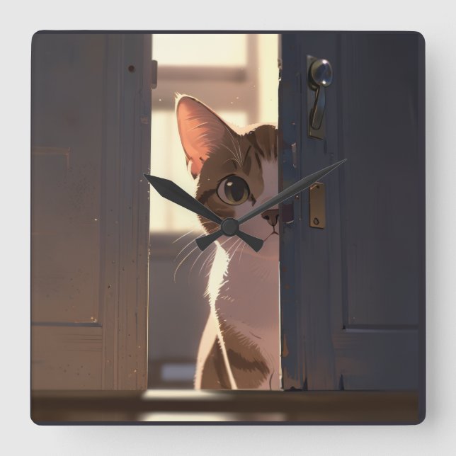 Reloj Cuadrado Gato furtivo  (Anverso)