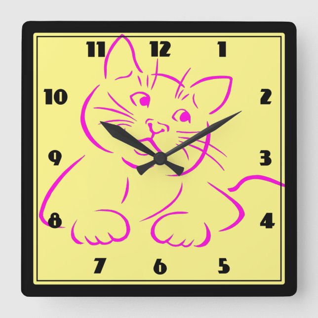 Reloj Cuadrado Gato gatito agudo rosado (Anverso)