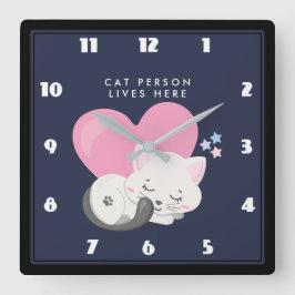 Reloj Cuadrado Gato: Gato blanco gatito durmiendo