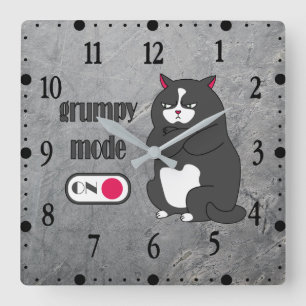 Reloj Cuadrado Gato gordo divertido con modo gruñón activado