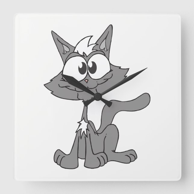 Reloj Cuadrado Gato gris (Anverso)