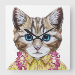 Reloj Cuadrado Gato hawaiano del gatito