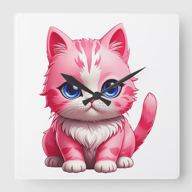 Reloj Cuadrado Gato Kitty Rosa (Anverso)