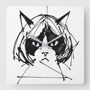 Reloj Cuadrado Gato Lindo con Peluca (Estilo 3) Arte Refinado