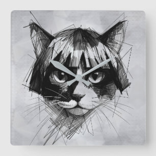 Reloj Cuadrado Gato lindo con peluca (Estilo 4 +BG) Arte fino