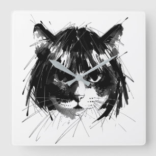 Reloj Cuadrado Gato Lindo con Peluca (Estilo 5) Arte Fino
