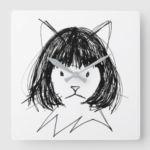 Reloj Cuadrado Gato Lindo con Peluca (Estilo 7) Arte Refinado