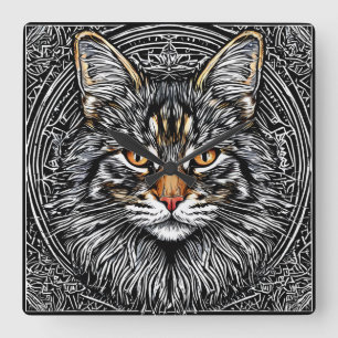 Reloj Cuadrado Gato Maine Coon Lindo