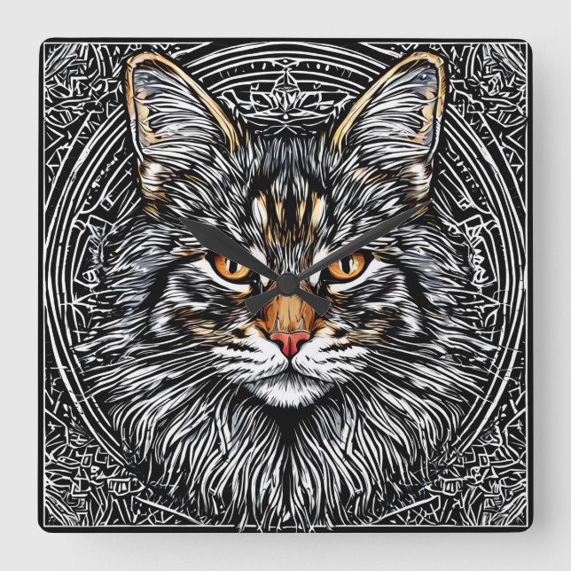 Reloj Cuadrado Gato Maine Coon Lindo (Anverso)