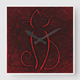 Reloj Cuadrado Gato marrón rojo | Zazzle_Growshop.