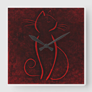 Reloj Cuadrado Gato marrón rojo Zazzle_Growshop.